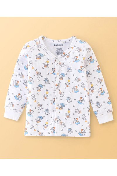 Babyoye Babyoye Cotton Modal Blend Full Sleeves Thermal Inner Wear With Elephant Print - White