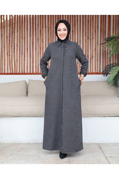 Efelif Winter Hijab Ferace - Chenille Fabric, Gray Mf-6002