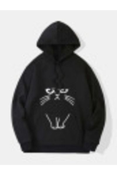New Shine Hanorac unisex albastru cu imprimeu Veaven, supradimensionat, cu trei fire, cu gât crew