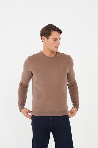 Maccali Men's Comfortfit Long Crew Neck Basic Mink Sweatshirt
