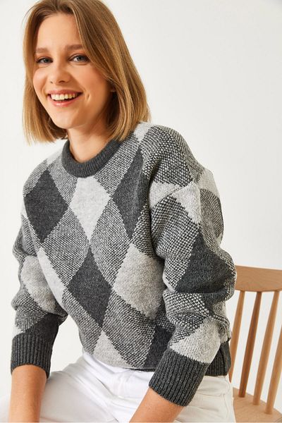 Bianco Lucci Women's Square Patterned Knitwear Sweater