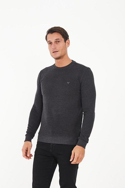 Maccali Men's Comfortfit Long Crew Neck Basic Anthracite Sweatshirt