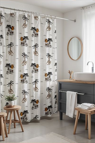 EVPANYA Κουρτίνα μπάνιου και μπανιέρας Bohemian Palm with Tigers Pattern 175x200cm