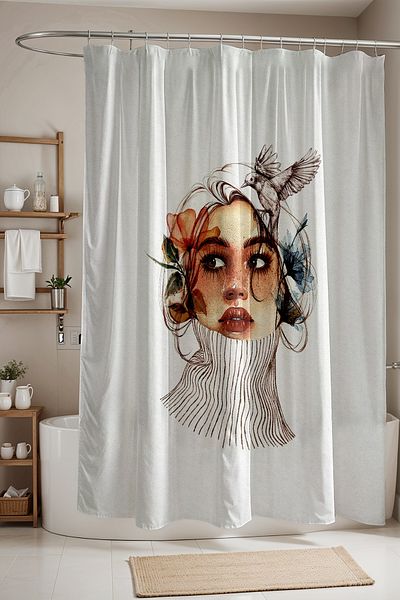 EVPANYA Κουρτίνα μπάνιου, Ethnic Abstract Όμορφη γυναικεία κουρτίνα μπάνιου, κουρτίνα μπανιέρας 175x200cm