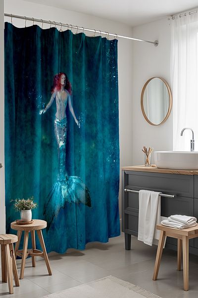 EVPANYA Perdeau de baie, perdea de duș cu model sirenă în ocean, perdea pentru cadă 175x200cm