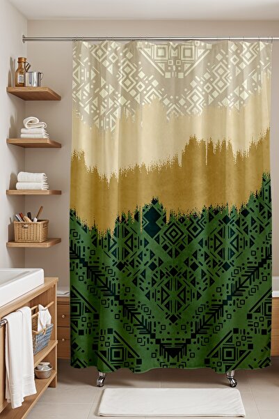 EVPANYA Zavjesa za kupatilo, etnička zelena afrička Sa deznom Sa deznom zavje...