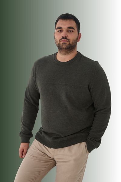 Maccali Men's Winter Crew Neck Oversized Basic Khaki Sweatshirt
