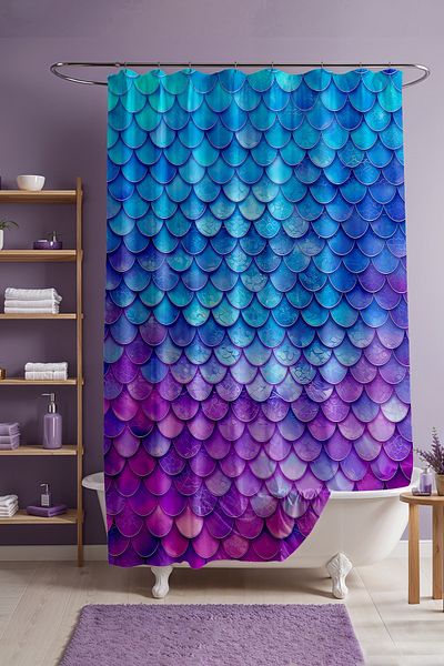 EVPANYA Perdeau de baie, perdea de duș cu model cu solzi de pește albastru roz, perdea pentru cadă 175x200cm