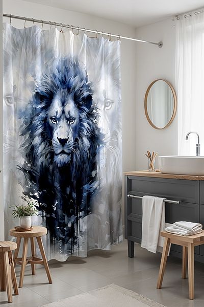 EVPANYA Perdeau de baie, perdea de duș cu model regele leu bleumarin, perdea pentru cadă 175x200cm