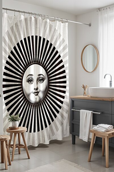 EVPANYA Banyo Perdesi, Etnik Gülümseyen Güneş Desenli Duş Perdesi, Küvet Perd...