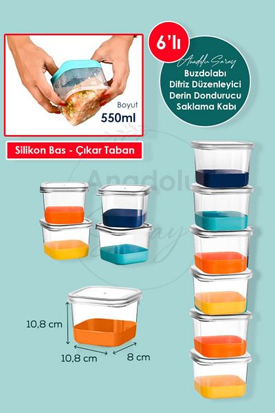 Anadolu Saray 6 Pcs 550ml Silicone Based Bass Extracts Refrigerator Freeze Deep Freezer Organizer Storage Container