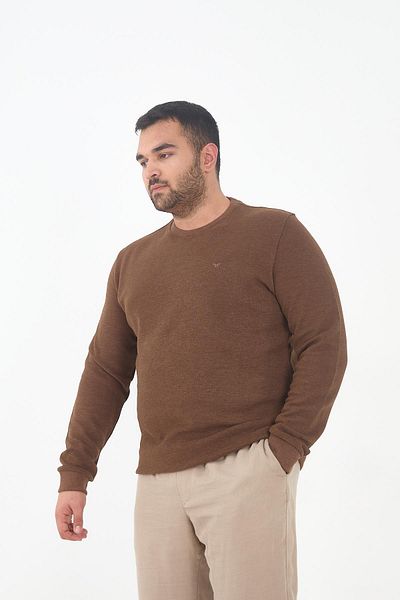 Maccali Men's Winter Crew Neck Oversized Basic Brown Sweatshirt