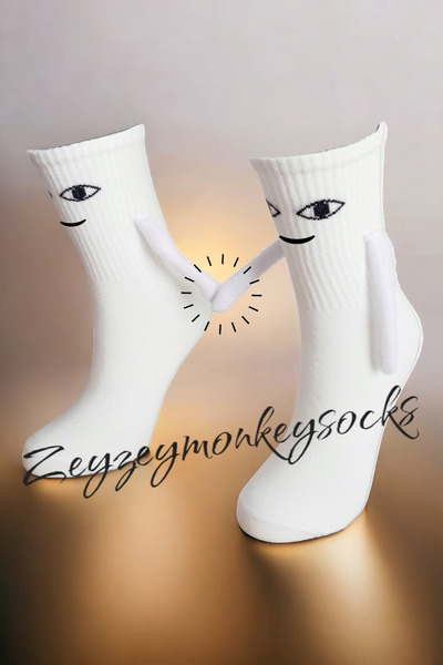 ZEYZEY MONKEY 1 Pair of Magnetic Holding Hands White Unisex Fun Lover Brothers Socks