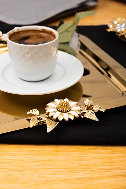 Skygo 6 Pieces Gold Plated Daisy Model Chrome Metal Coffee and Tea Presentation Tray - 22.5 cm