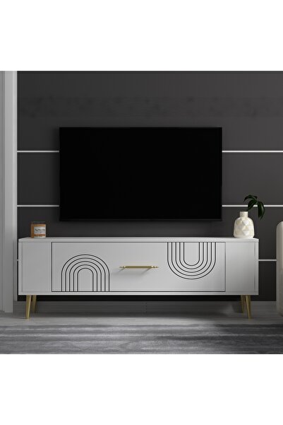 DEMONTE DECOR RETROL2DD TV SEHPASI BEYAZ-ALTIN