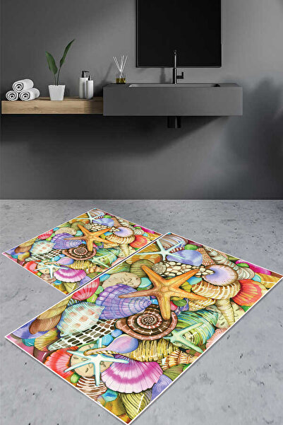 Carmine Carpet Set de 2 covorașe de baie lavabile, antiderapante, imprimate d...