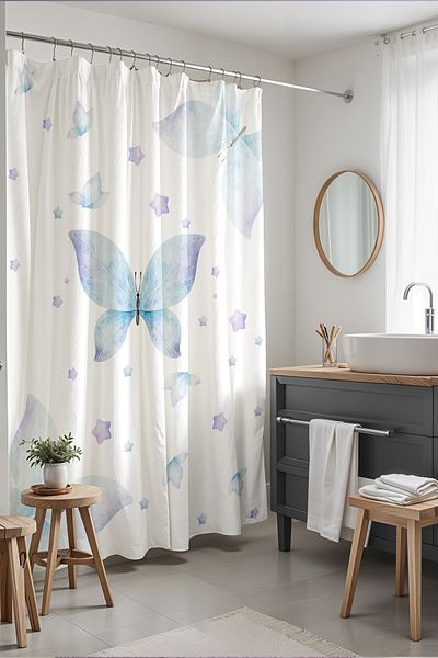 EVPANYA Perdeau de baie, perdea de duș cu model fluture moale, perdea pentru cadă 175x200cm