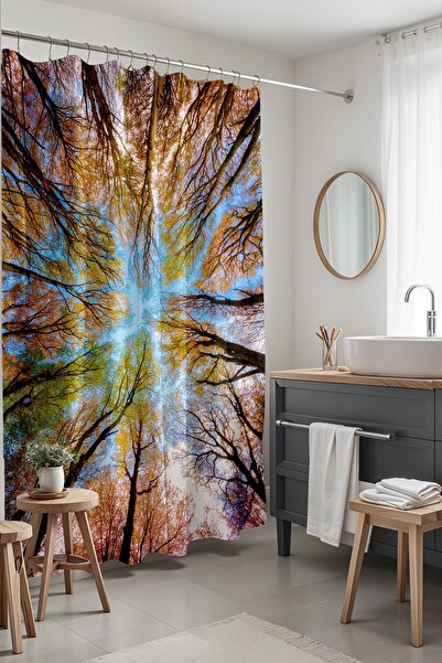 EVPANYA Banyo Perdesi, Sonbahar Ağaçları Desenli Duş Perdesi, Küvet Perdesi 1...