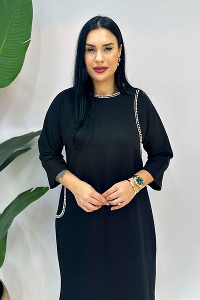 GÖKSEL Plus Size Dress with Pearl Detail - Black