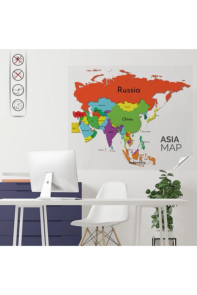 ZERO LAND خريطة آسيا الملونة الورقية الثابتة 73 سم × 90 سم ZNGZR