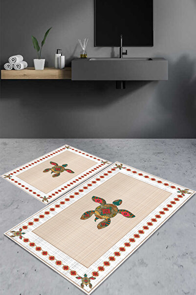 Carmine Carpet Цифрово отпечатан, измиваем, неплъзгащ се комплект от 2 бани к...