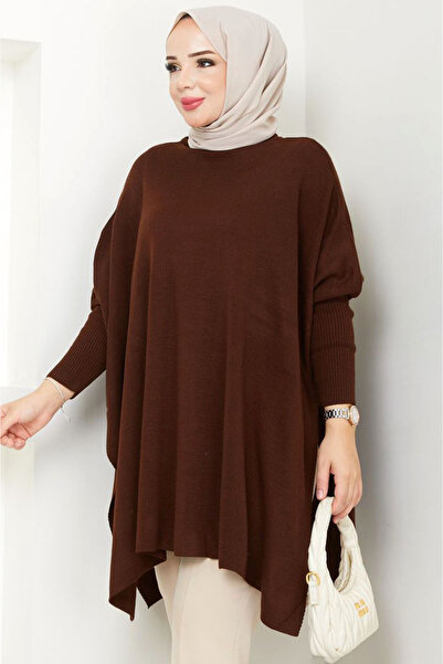 MissThetis Bisiklet Yakalı Uzun Yarasa Kollu Yırtmaçlı Oversize Rahat Kesim E...