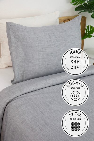 FAVORA Vega Cotton Ranforce Single Duvet Cover Set - Grey
