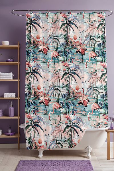 EVPANYA Model de perdea pentru duș și cadă cu motiv flamingo Dimensiune 175x200cm