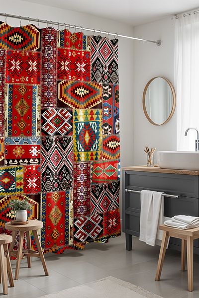 EVPANYA Κουρτίνα μπάνιου, Ethnic Digital Woven Pattern Κουρτίνα μπάνιου, Κουρτίνα μπανιέρας 175x200cm