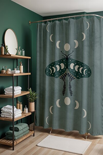 EVPANYA Zavjesa za kupatilo, boemski zeleni mesečev leptir Sa deznom zavjesa ...