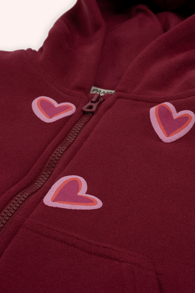 Panço Kız Çocuk Kalp Detaylı Kapüşonlu Bordo Sweatshirt