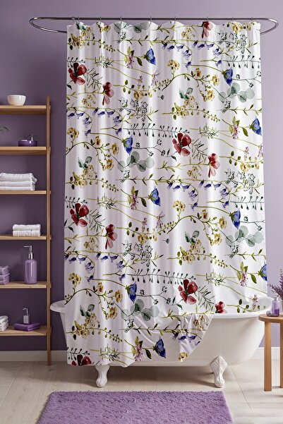 EVPANYA Занавіска для ванної кімнати, фіолетова з червоними квітами, занавіск...