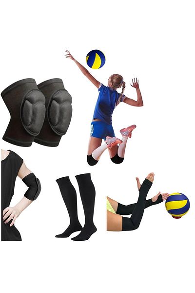 Gök Sports Adult Volleyball Knee Pad Volleyball Elbow Brace Gloves Stocking Covering Sponge Support Set of 4