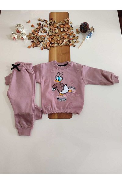 Asel Daffy Duck 3 Yarn Plush Embroidered Girls' Set - Bottom and Top Set