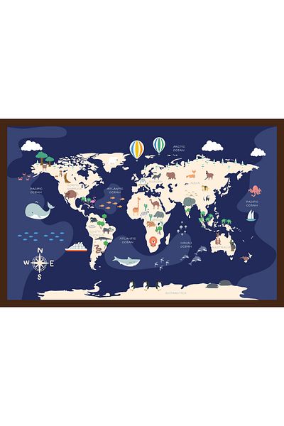 Akıllı Kağıt Animal World Map White (Model-2) 98 cm X 140 cm Zngzr