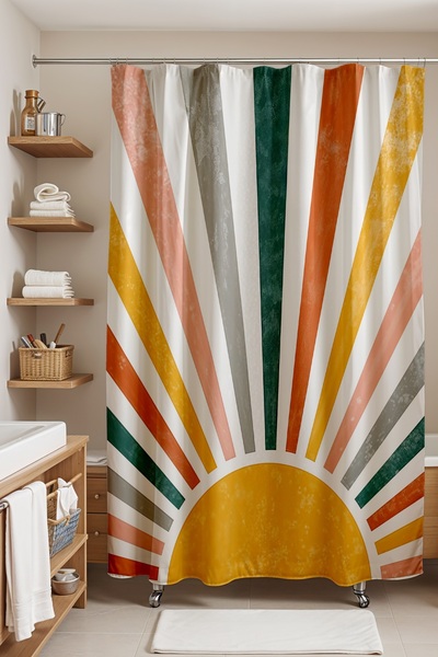 EVPANYA Perdeau de baie, perdea de duș cu model curcubeu galben boem, perdea ...