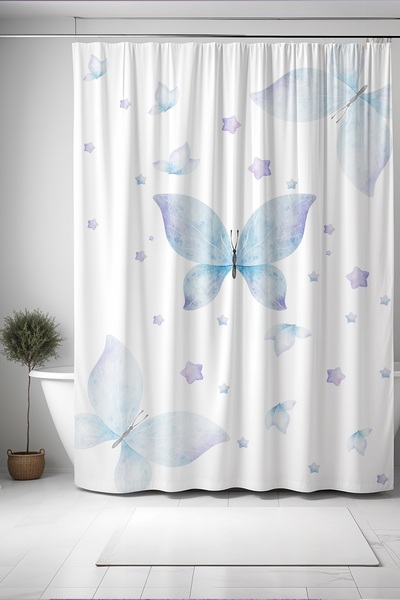 EVPANYA Banyo Perdesi, Soft Kelebek Desenli Duş Perdesi, Küvet Perdesi 175x200cm