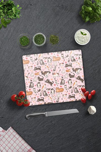 Decorita Glass Cutting Board - Glass Cutting Board |   Cat Patterned |   29cm X 34cm