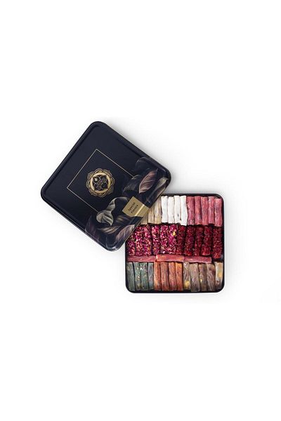 MEŞHUR SAFRANBOLU LOKUMCUSU Black Metal Box Mixed Finger Turkish Delight 700 g