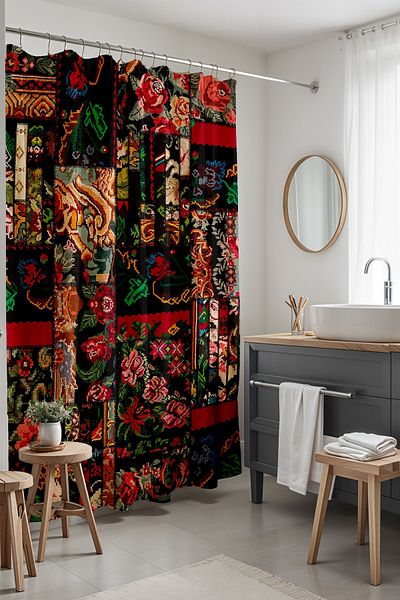 EVPANYA Κουρτίνα μπάνιου, Ethnic Digital Embroidery Pattern Κουρτίνα μπάνιου, Κουρτίνα μπανιέρας 175x200cm