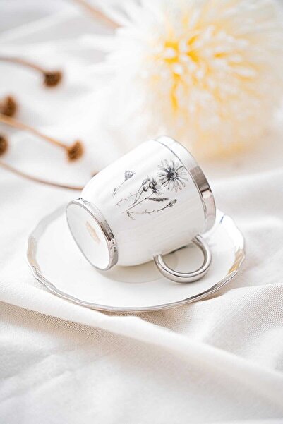 ACAR Melody 6 Kişilik Porselen Kahve Fincanı Takımı 90 ml 5142 Silver Model-1