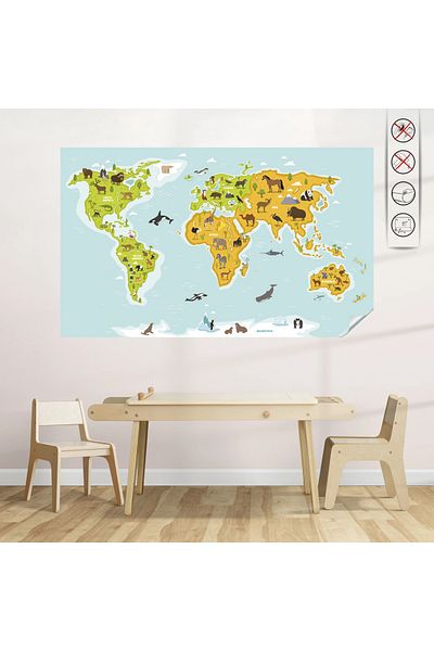 ZERO LAND Animal World Map White (Model-4) 98 cm X 140 cm Hnzrn