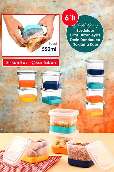 Anadolu Saray 6 Pcs 550ml Silicone Based Bass Extracts Refrigerator Freeze Deep Freezer Organizer Storage Container