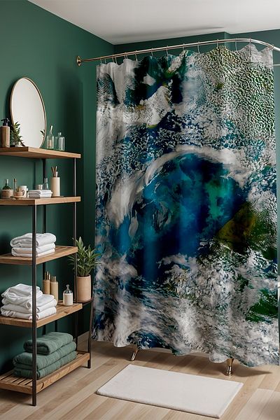 EVPANYA Perdeau de baie, model valuri în ocean perdea de duș, perdea pentru cadă 175x200cm