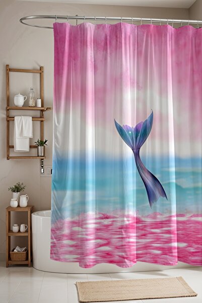 EVPANYA Zavjesa za kupatilo, sirena u ružičastom moru Sa deznom Zavjesa za tu...