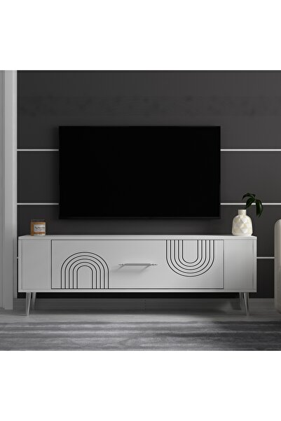 DEMONTE DECOR RETROL2DD TV SEHPASI BEYAZ-GÜMÜŞ