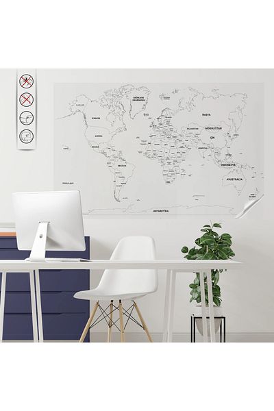 ZERO LAND Static Paper Colorless World Map 95 cm X 150 cm Turkish Hnzrn