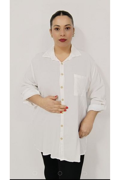AKŞEN GİYİM Πουκάμισο Plus Size Πέτο Πλυμένο Βιολογικό Βαμβάκι Βισκόζη Μακρυμάνικο Αυθεντικό Πουκάμισο με Μονή Τσέπη