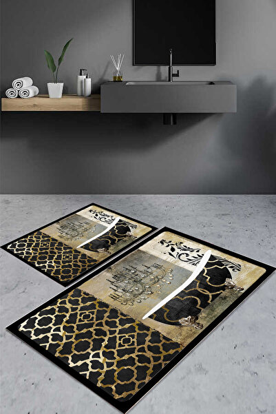 Carmine Carpet Σετ πατάκι μπάνιου 2 τεμαχίων με αντιολισθητική βάση με ψηφιακ...