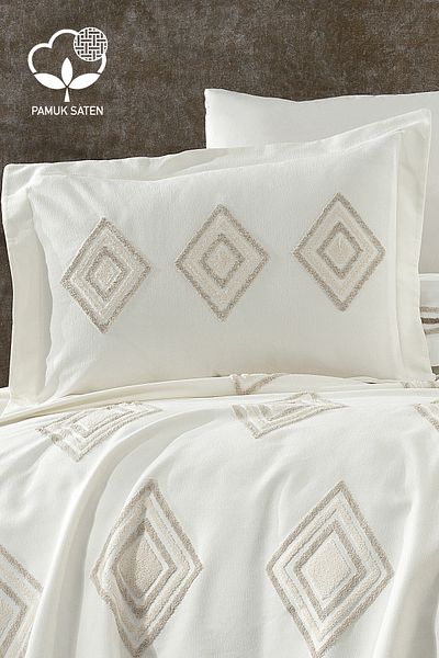Nazik Home Marcia Tile Embroidered Double 7 Piece Duvet Cover Pique Set